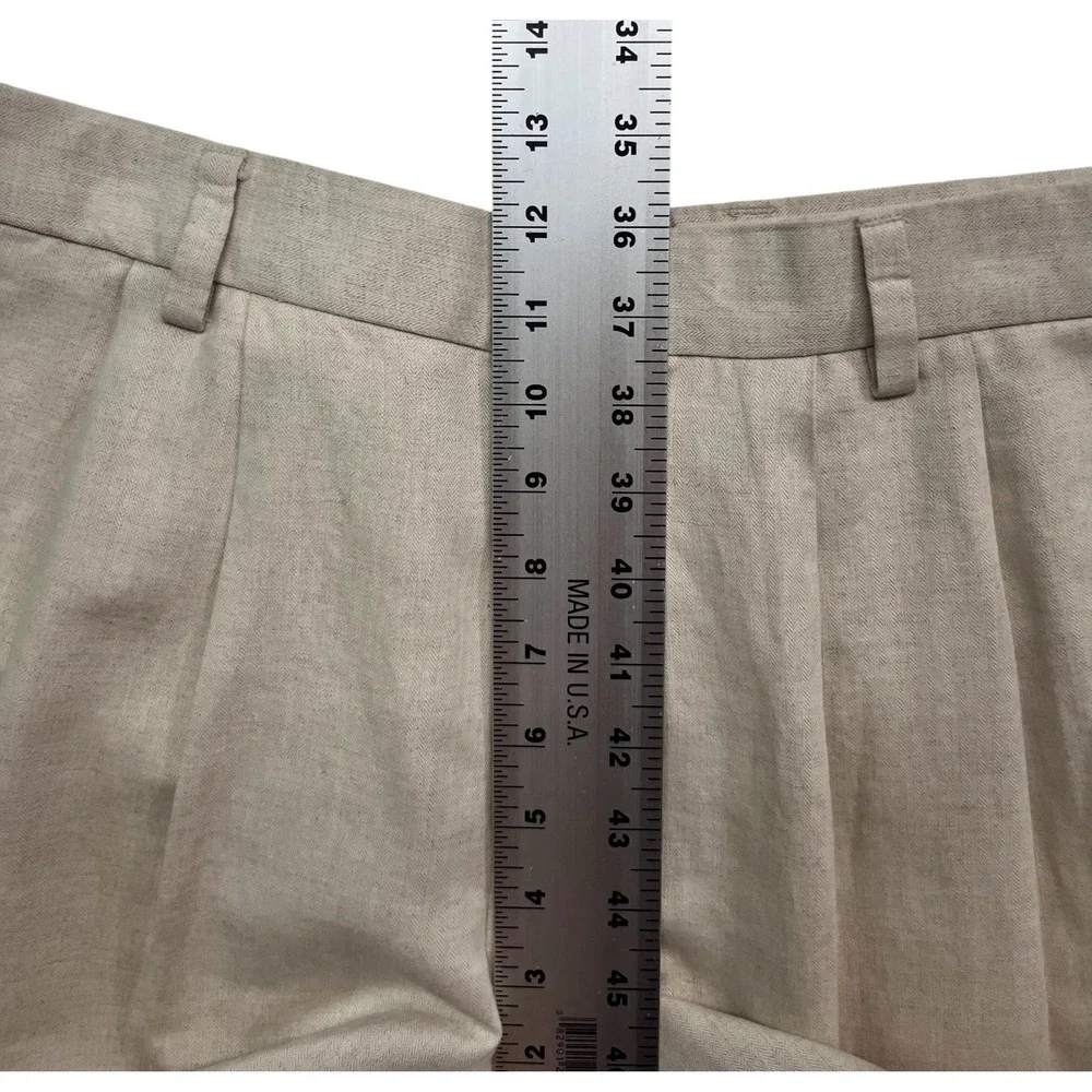 vtg Dockers 33x30 Khaki Linen Cotton Dress Pants Trousers Pleated High Waisted